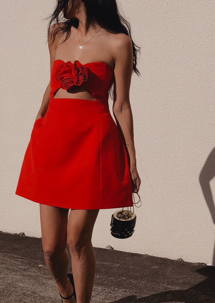 Floral Appliqué Mini Dress | Romantic & Elegant | Strapless A-Line