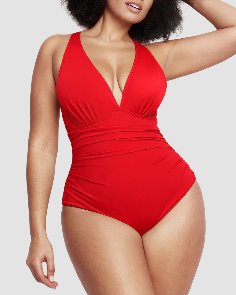 Luxe Plunge Swimsuit | Ruched One-Piece | Curve-Flattering Fit