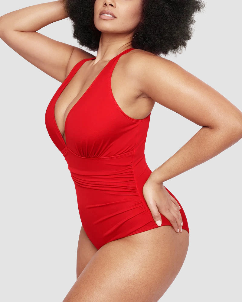 Luxe Plunge Swimsuit | Ruched One-Piece | Curve-Flattering Fit