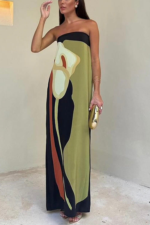 Abstract Print Maxi Dress | Strapless | Statement Style