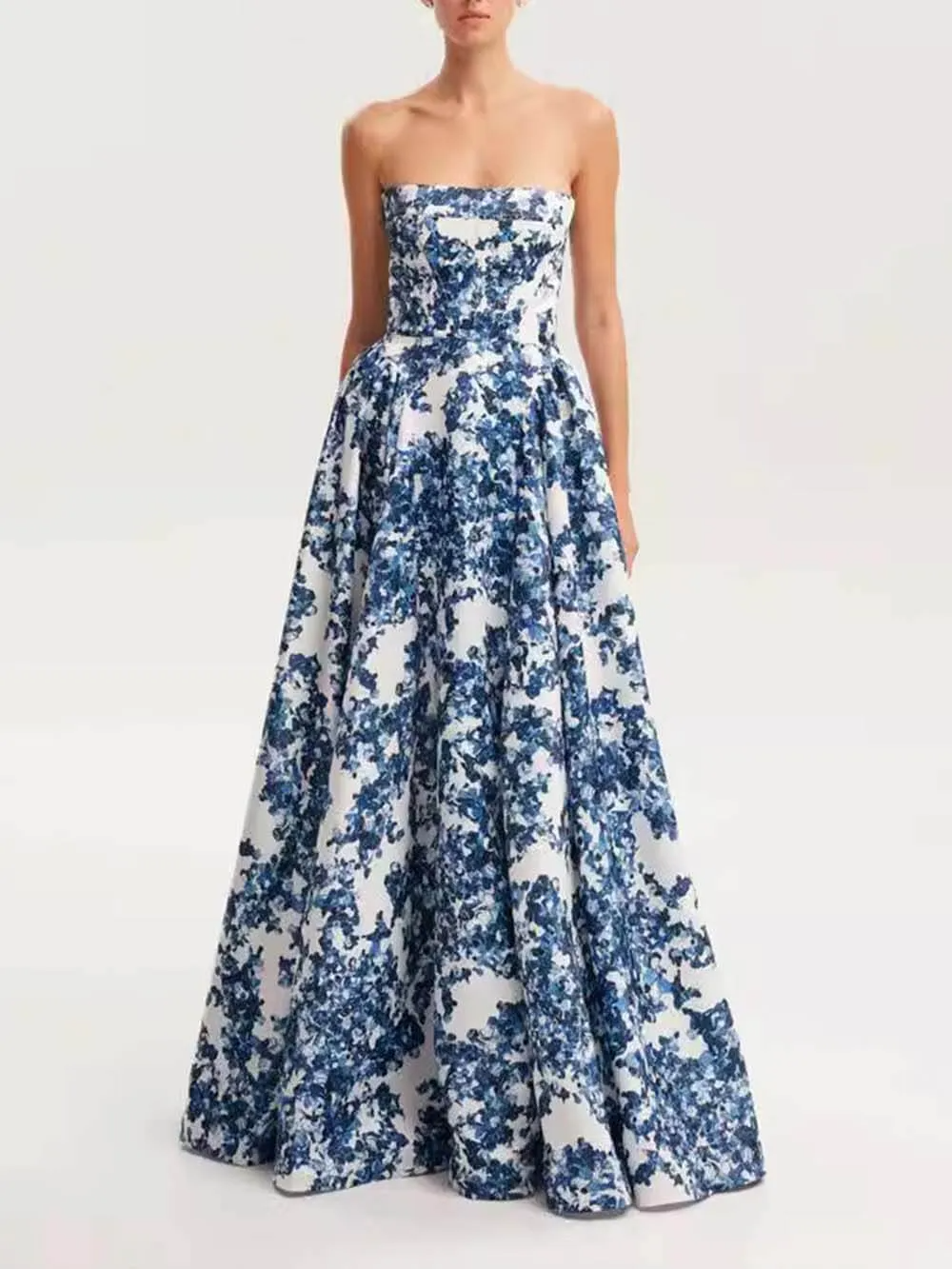 Strapless Floral Maxi Dress | Elegant | A-Line Silhouette