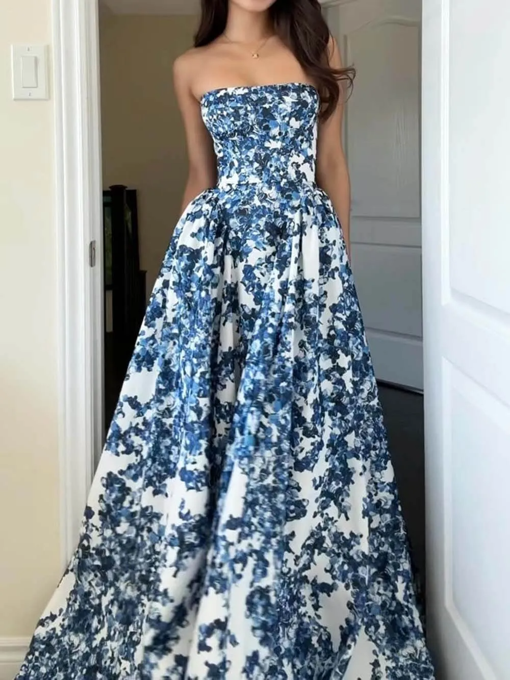 Strapless Floral Maxi Dress | Elegant | A-Line Silhouette