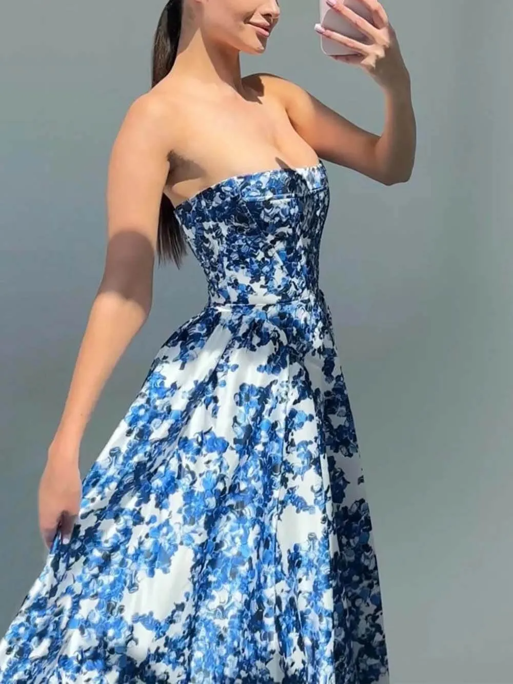 Strapless Floral Maxi Dress | Elegant | A-Line Silhouette