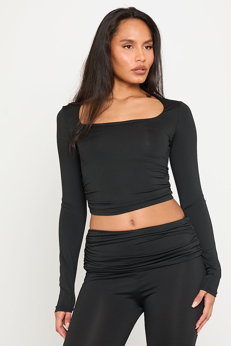 Black Ribbed Co-Ord Set | Flared Pants & Square Neck Top | Sleek '90s Revival