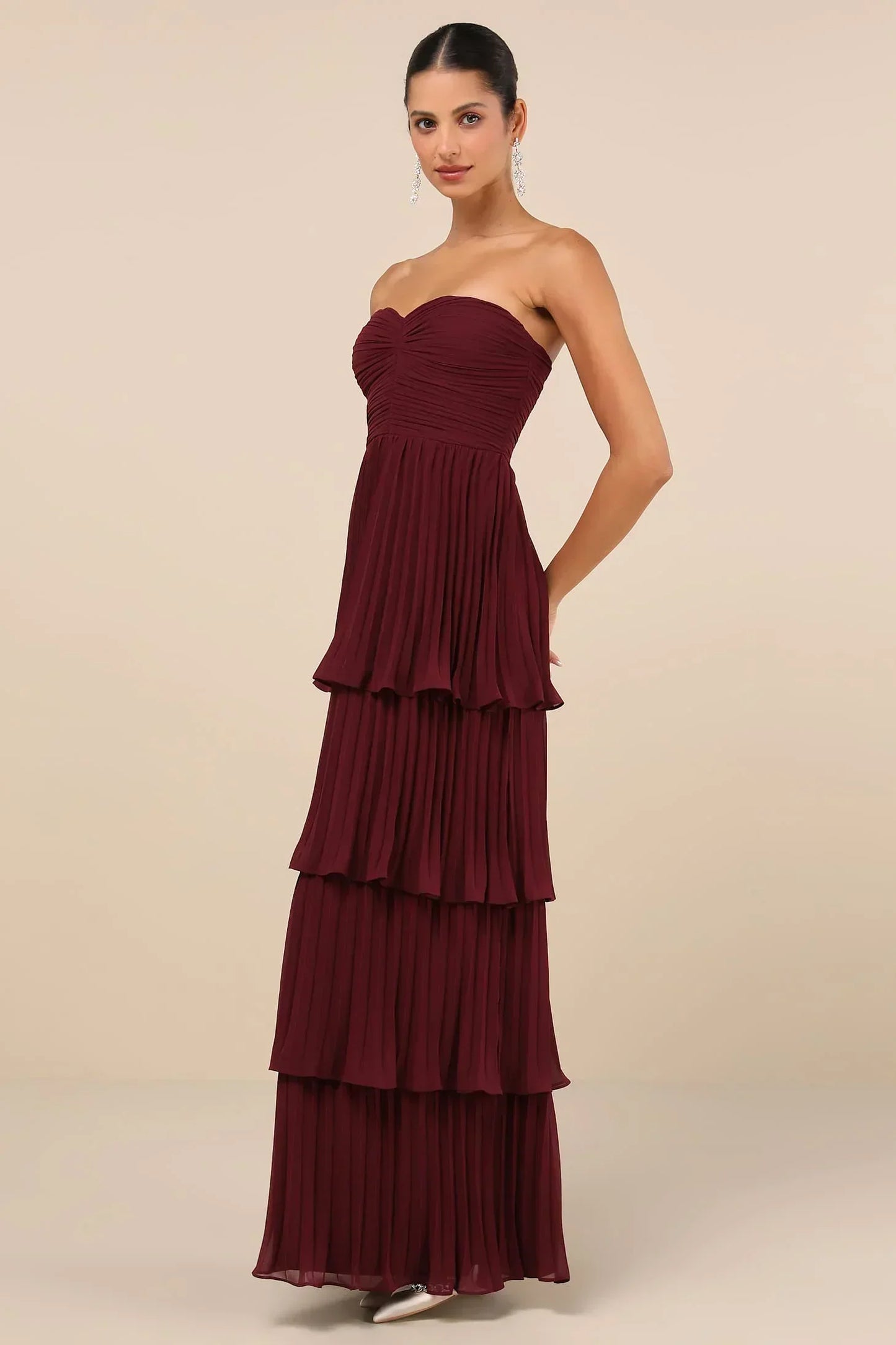 Women's Strapless Tiered Ruffle Gown | Elegant & Flowing | Formal Wear
