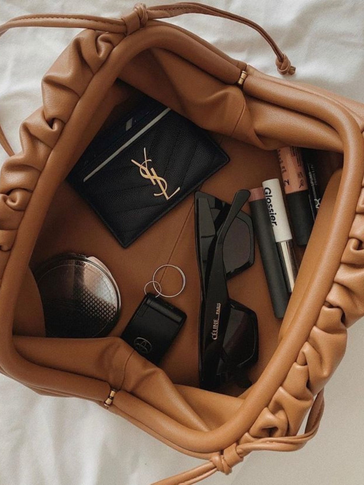 Drawstring Pouch Bag | Faux Leather | Convertible Crossbody Design
