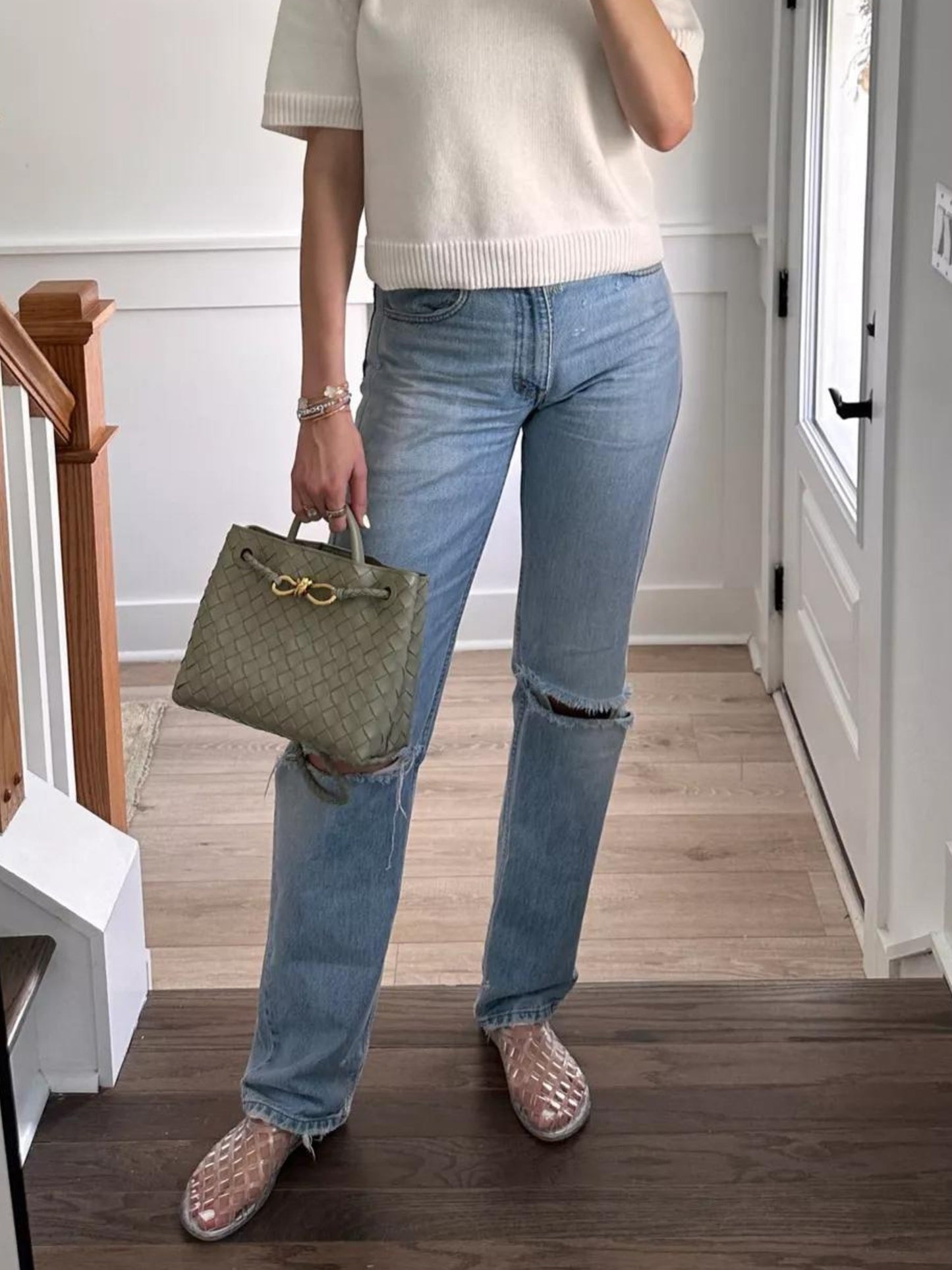 Woven Top-Handle Bag | Faux Leather | Gold Bow Accent