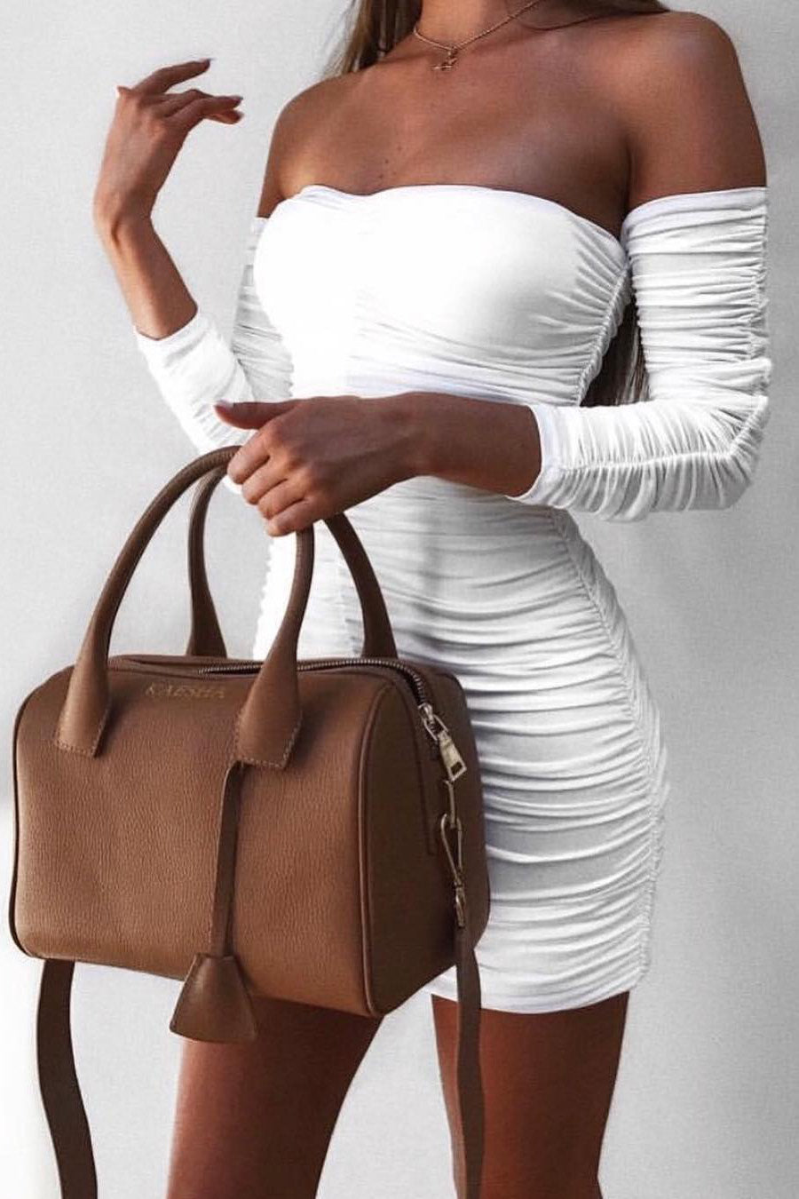 White Ruched Off-Shoulder Mini Dress | Sweetheart Neckline | Flirty & Fitted