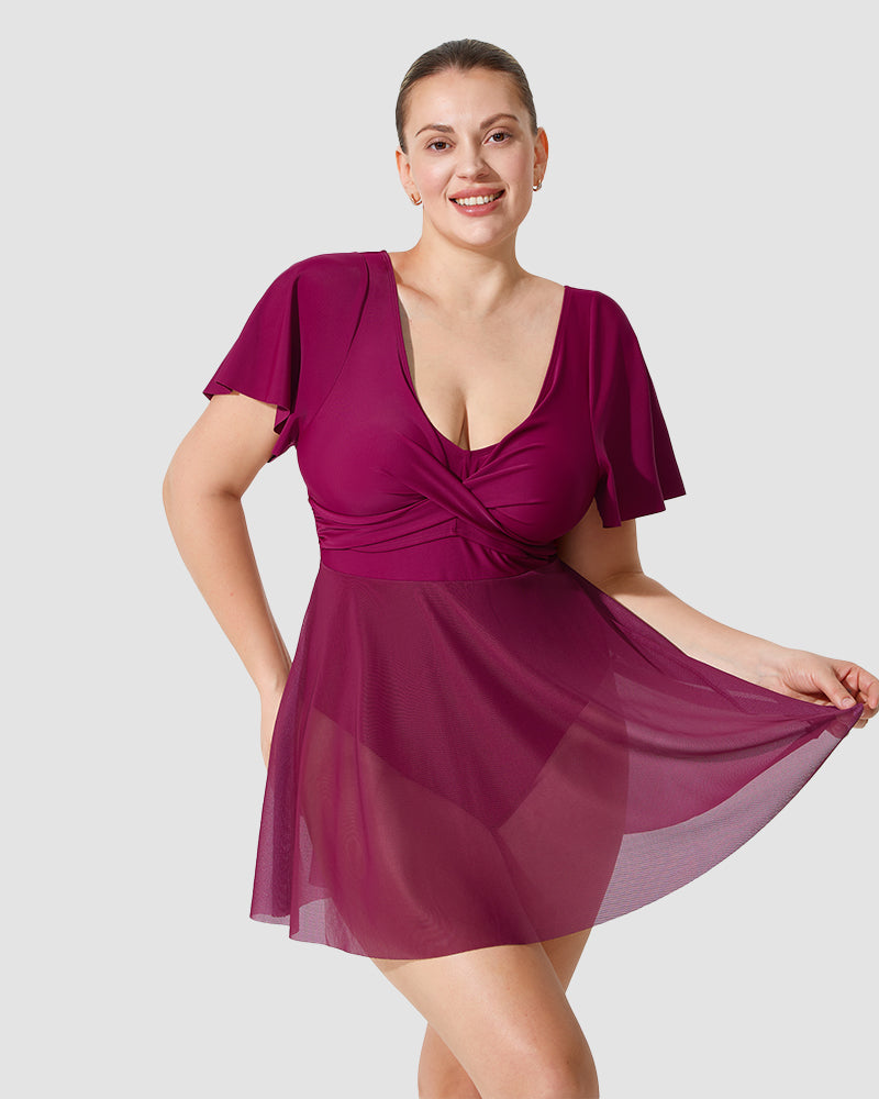 Celeste Mesh Swim Dress | Elegant One-Piece | Sheer Flair & Flattering Fit