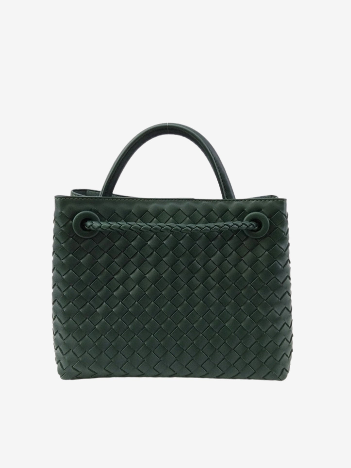 Woven Top-Handle Bag | Faux Leather | Gold Bow Accent