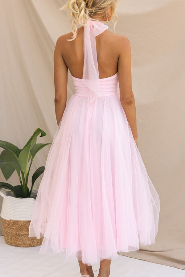 Tulle Halter Midi Dress | Elegant | Layered & Flowy