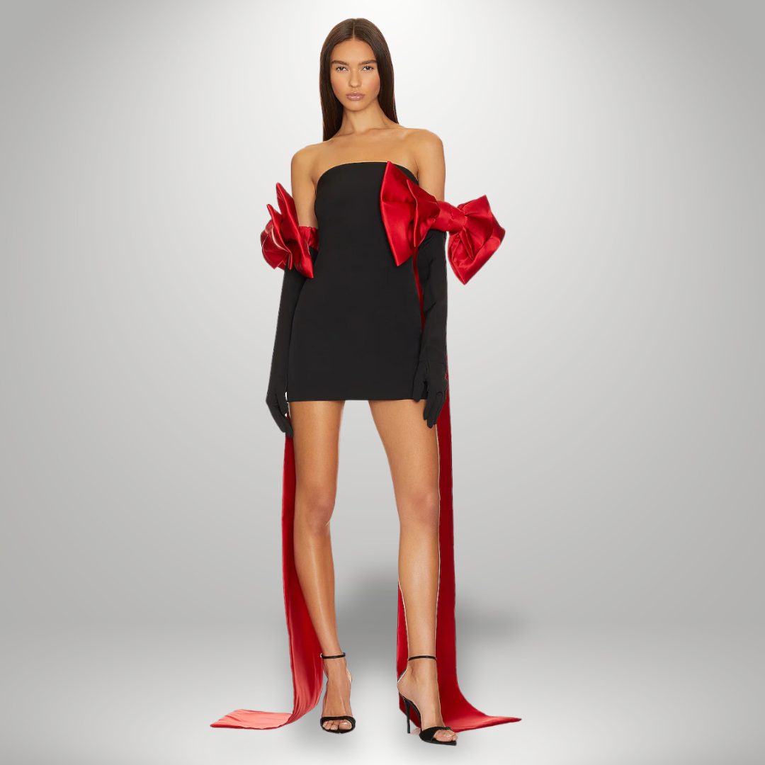 Strapless Mini Dress | Statement Bow Sleeves | Bold & Glamorous