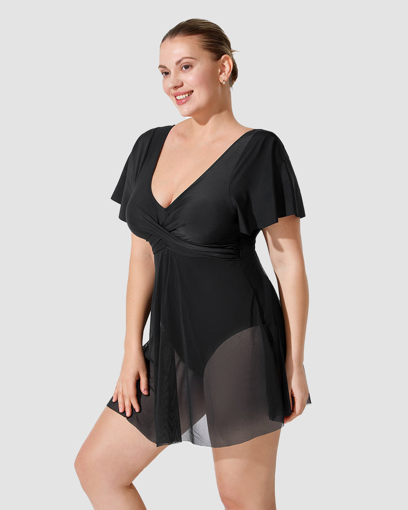 Celeste Mesh Swim Dress | Elegant One-Piece | Sheer Flair & Flattering Fit
