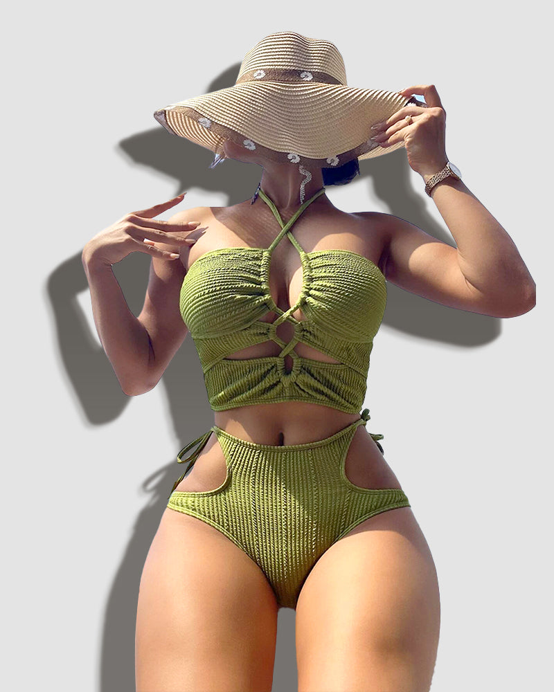 Soleil Cut-Out Set | Ruched Texture | Halter Bandeau Bikini