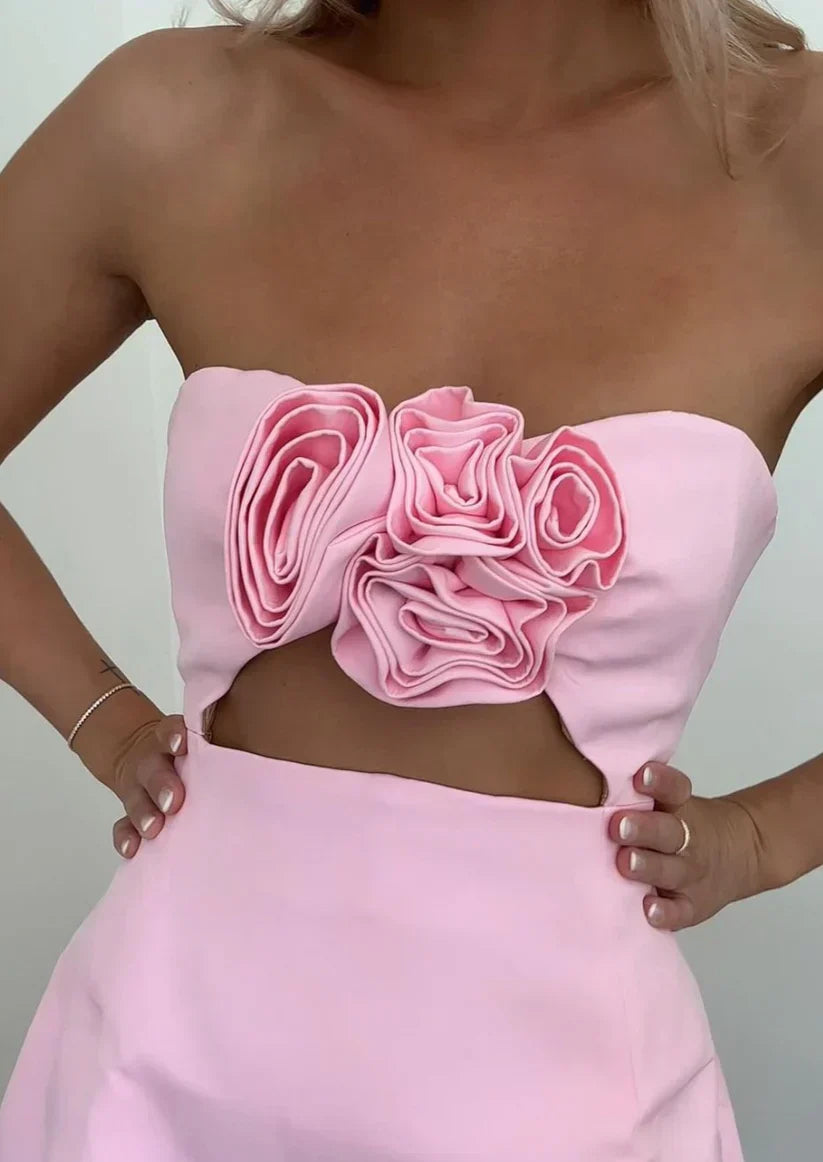Floral Appliqué Mini Dress | Romantic & Elegant | Strapless A-Line