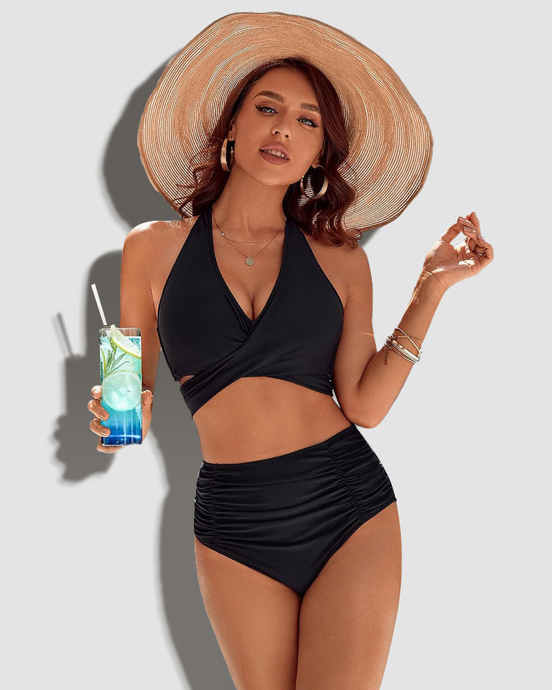 TwistFit Bikini Set | V-Neck Wrap Top | High-Waisted Bottom