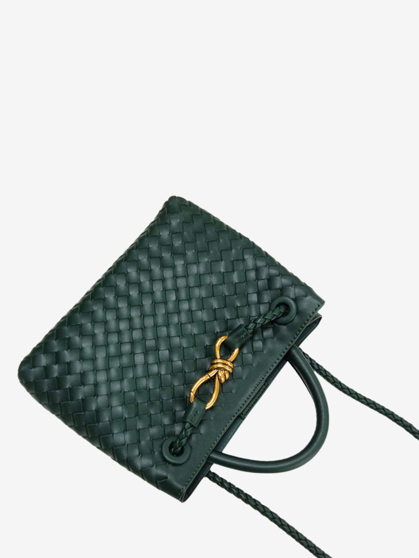 Woven Top-Handle Bag | Faux Leather | Gold Bow Accent