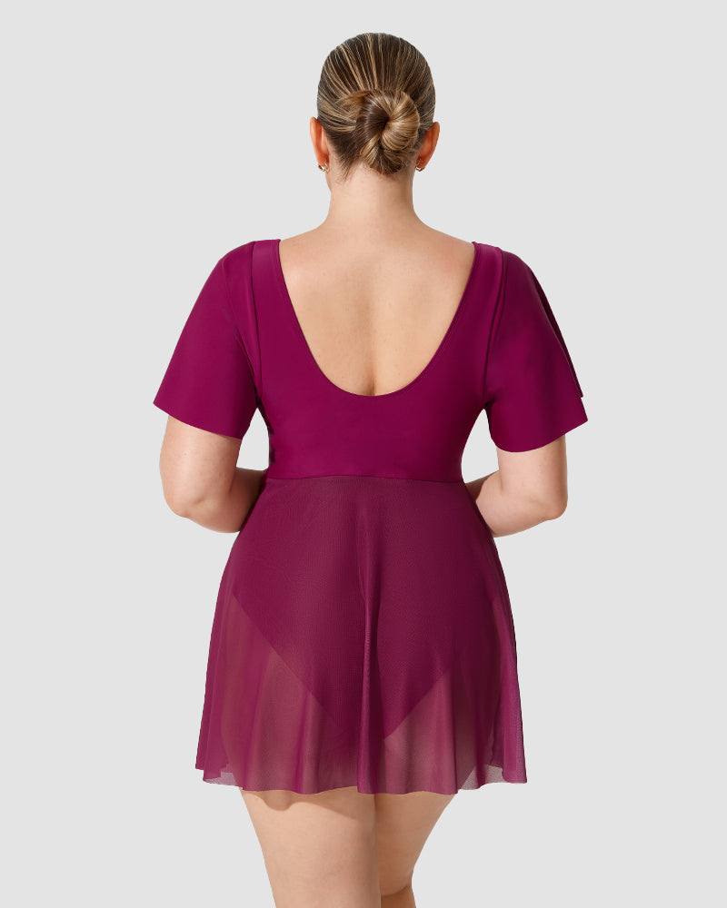 Celeste Mesh Swim Dress | Elegant One-Piece | Sheer Flair & Flattering Fit