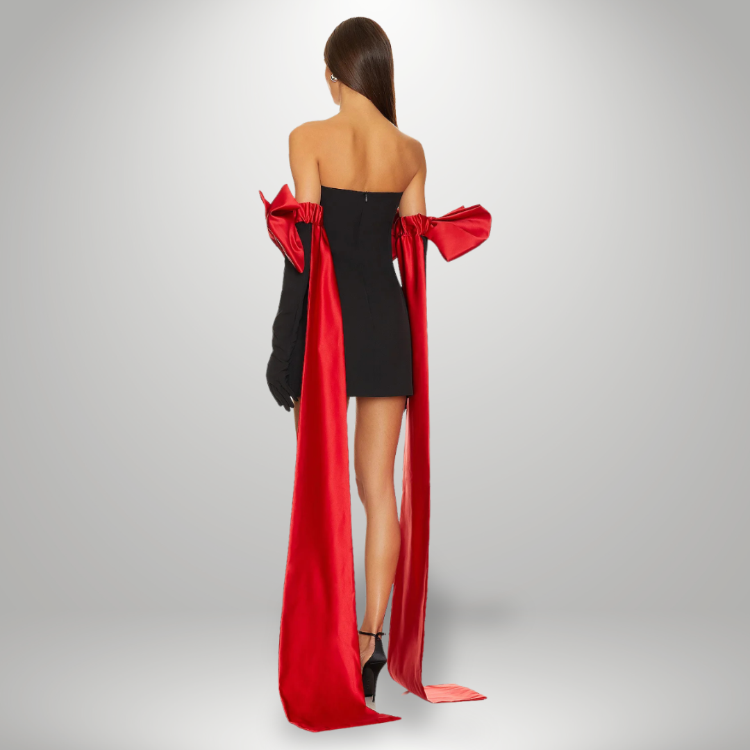 Strapless Mini Dress | Statement Bow Sleeves | Bold & Glamorous