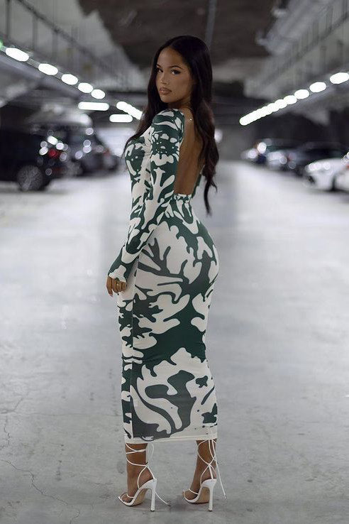 Camouflage Chic Bodycon Midi Dress | Sleek & Edgy | Street Luxe