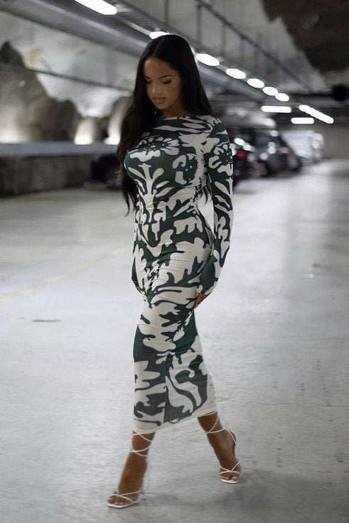 Camouflage Chic Bodycon Midi Dress | Sleek & Edgy | Street Luxe