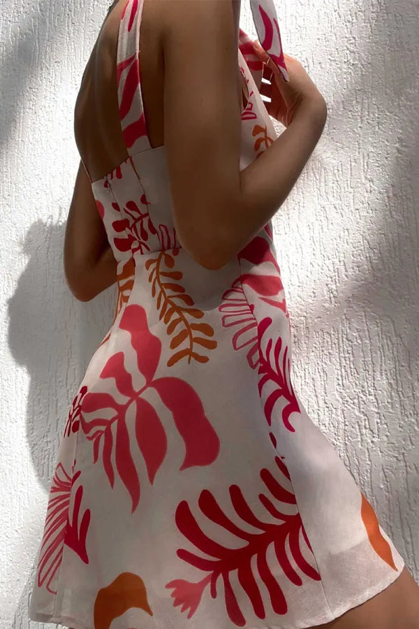 Tropical Print Mini Dress | Lightweight & Playful | Tie-Shoulder Detail
