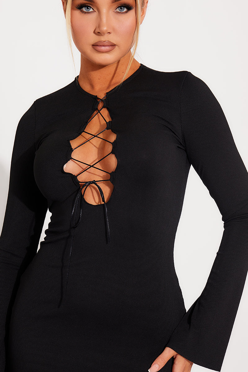 Black Lace-Up Front Mini Dress | Bold & Sultry | Night-Out Must-Have