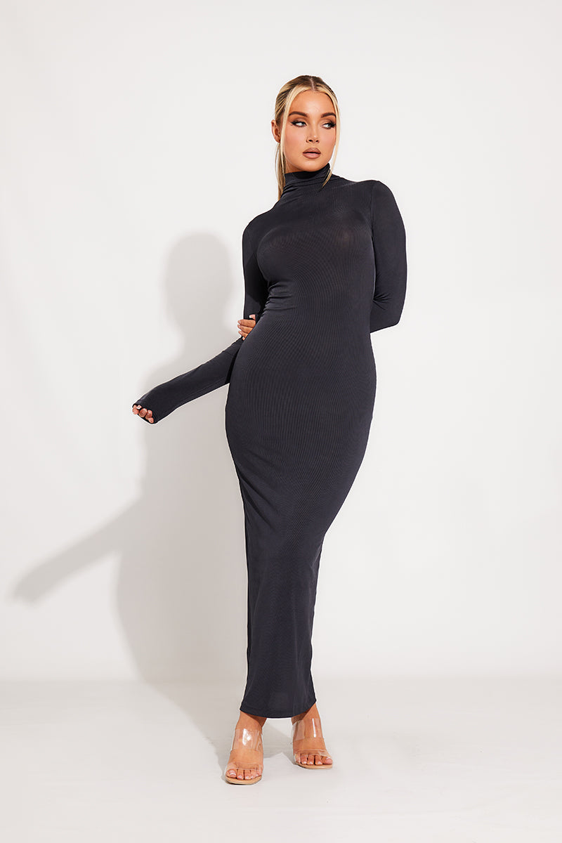 Black High-Neck Maxi Dress | Elegant & Timeless | Effortless Chic