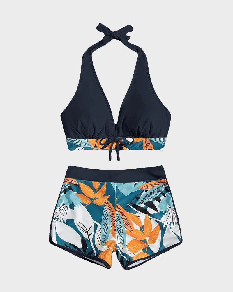 Aloha Set | Tropical Print | Sporty Bikini with Shorts