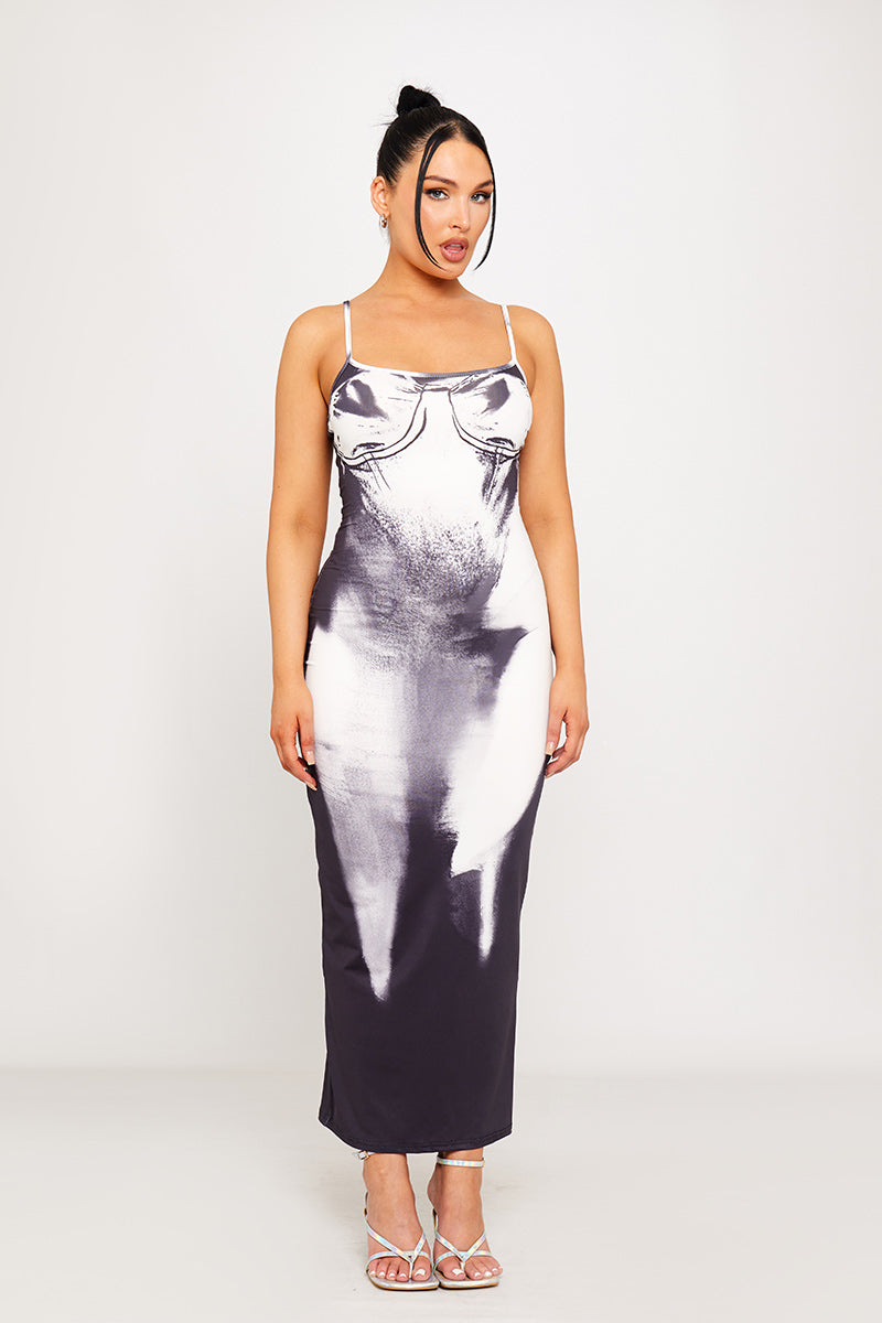 Black & White Abstract Print Strapless Maxi Dress | Sleek & Artistic | Modern Chic