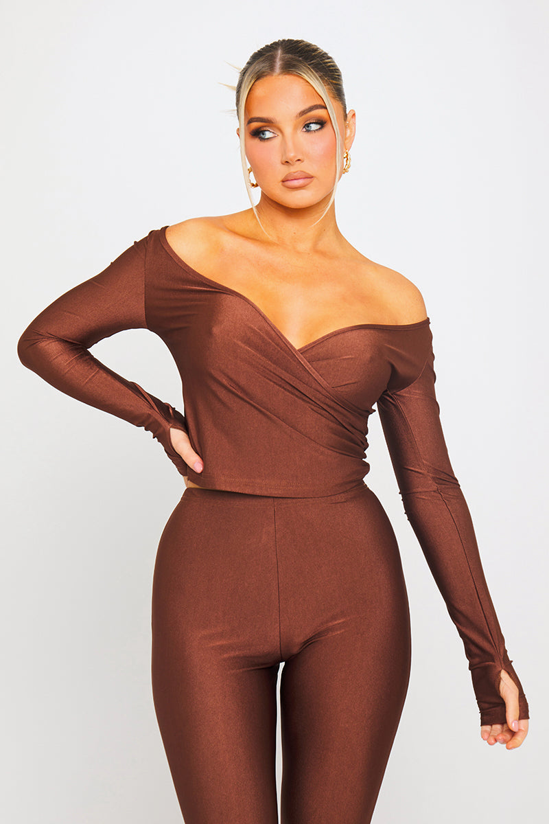 Mocha Luxe Jumpsuit | One-Shoulder Wrap Design | Sculpted Silhouette