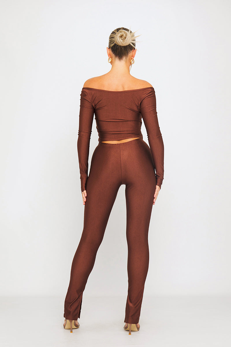 Mocha Luxe Jumpsuit | One-Shoulder Wrap Design | Sculpted Silhouette