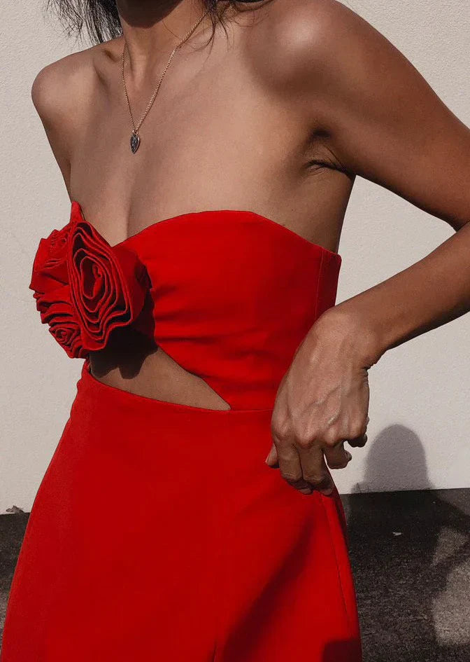 Floral Appliqué Mini Dress | Romantic & Elegant | Strapless A-Line