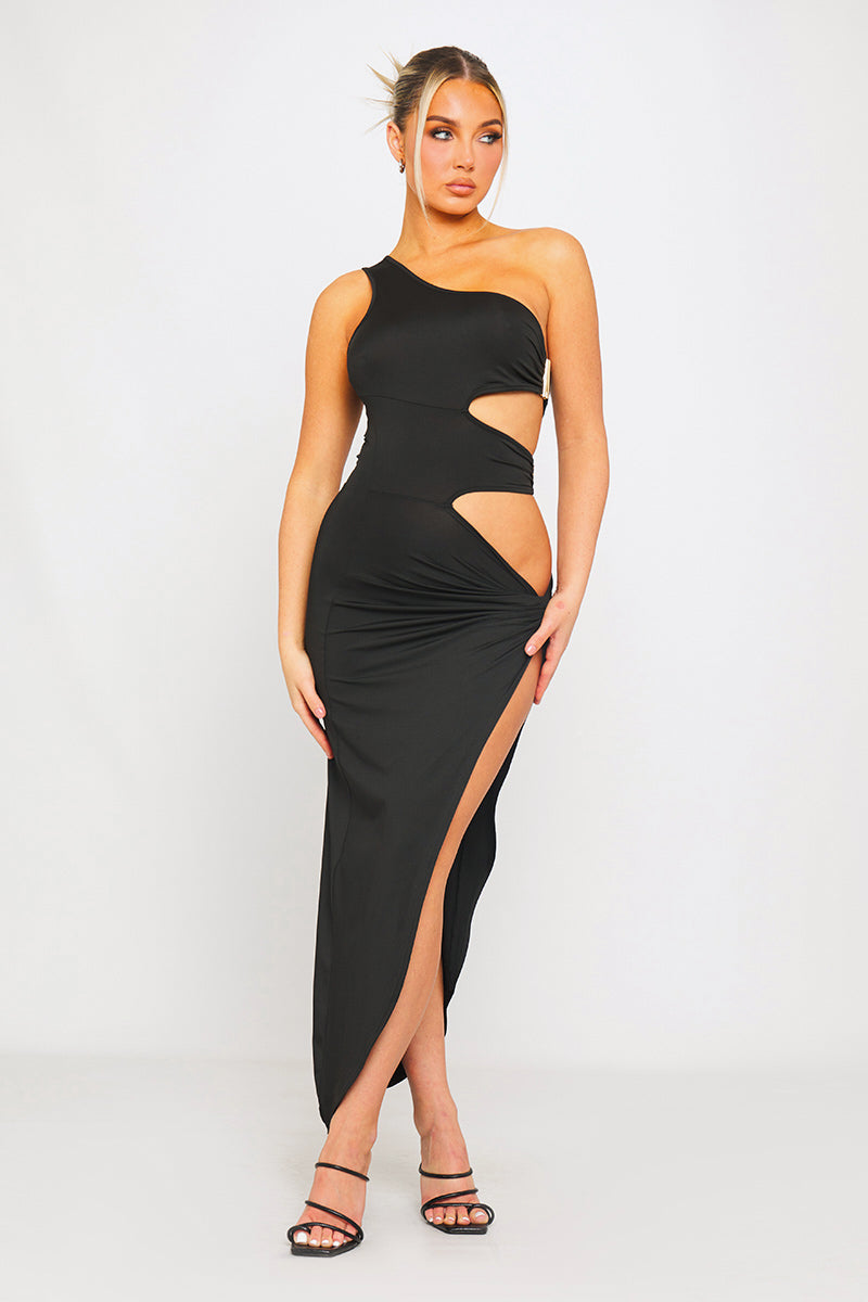 Black One-Shoulder Cut-Out Maxi Dress | Bold & Sultry | Red Carpet Glam