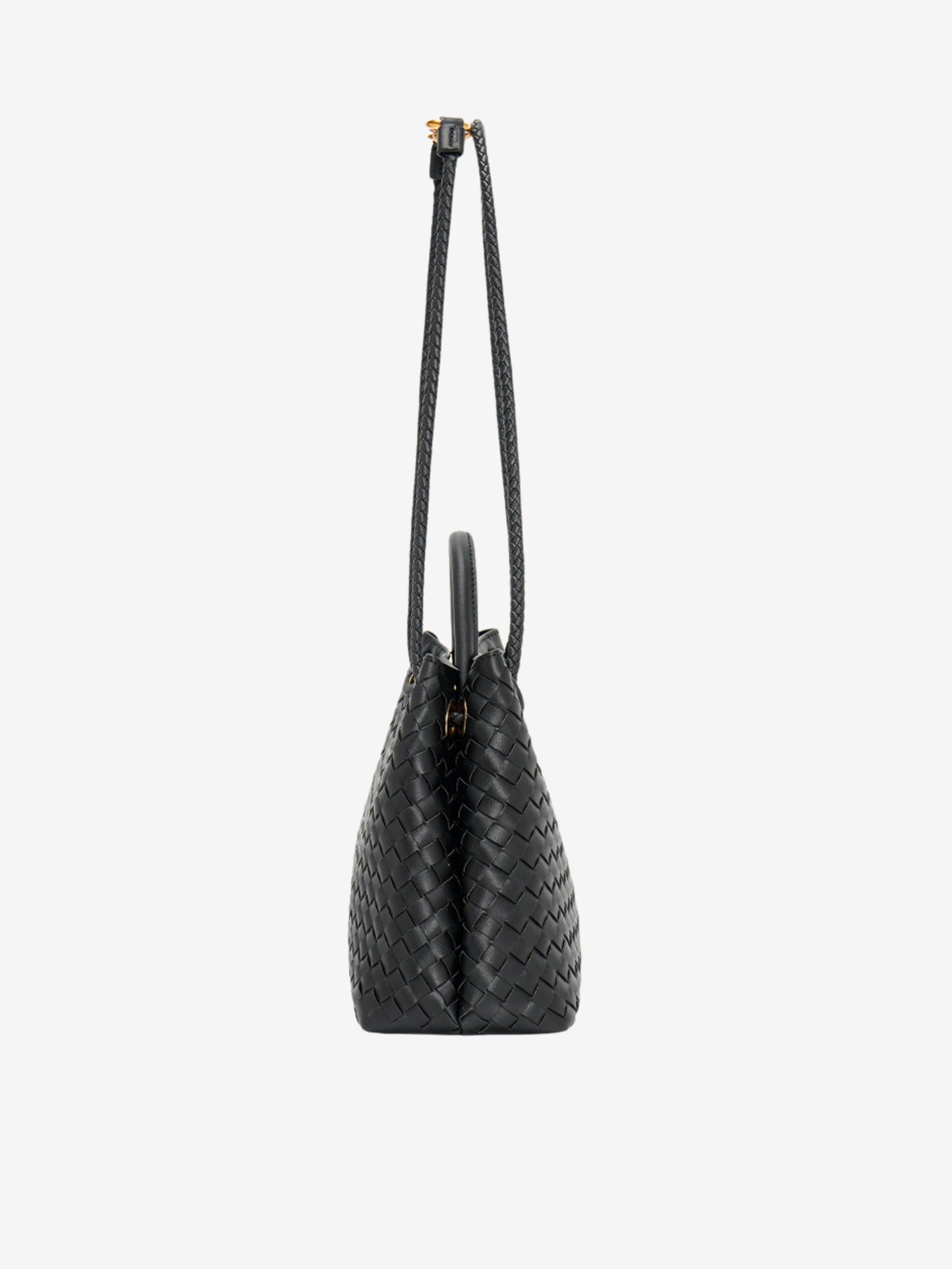 Woven Top-Handle Bag | Faux Leather | Gold Bow Accent
