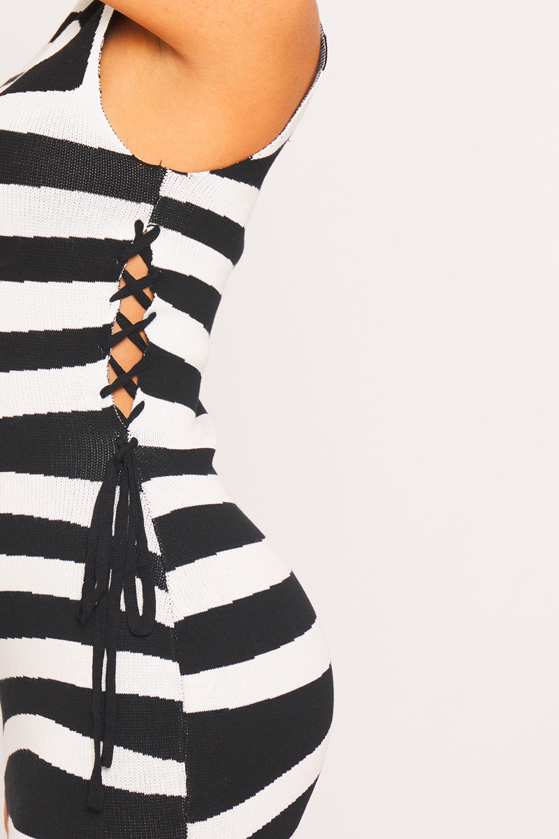 Black & White Striped Cut-Out Mini Dress | Bold & Edgy | Sporty Chic