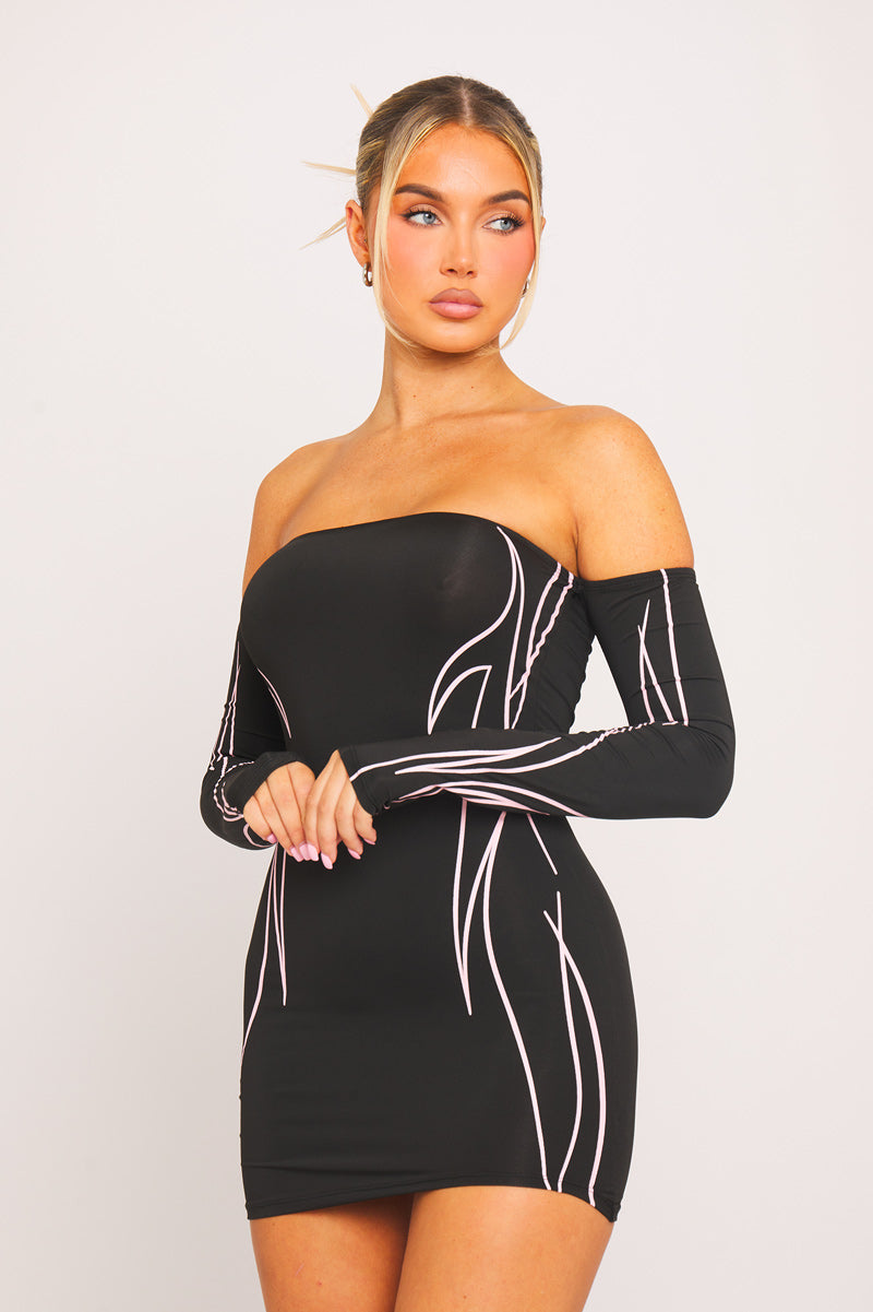 Black Patent Faux Leather Off-Shoulder Mini Dress | Bold & Edgy | Statement Glam