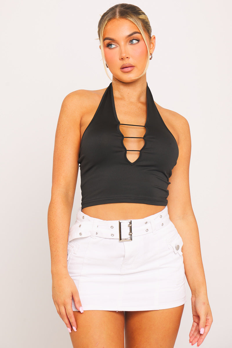Midnight Ladder Top | Halter Neck | Plunge Cut-Out Detail