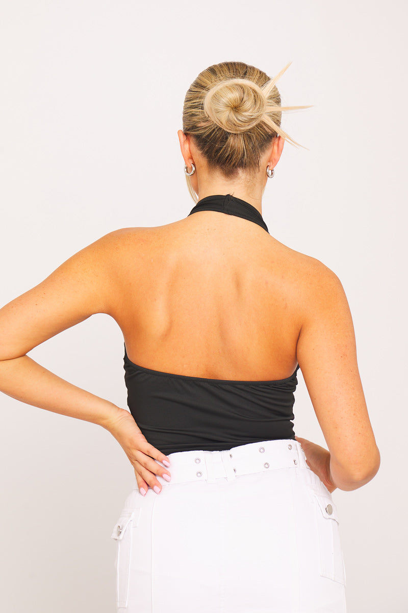 Midnight Ladder Top | Halter Neck | Plunge Cut-Out Detail