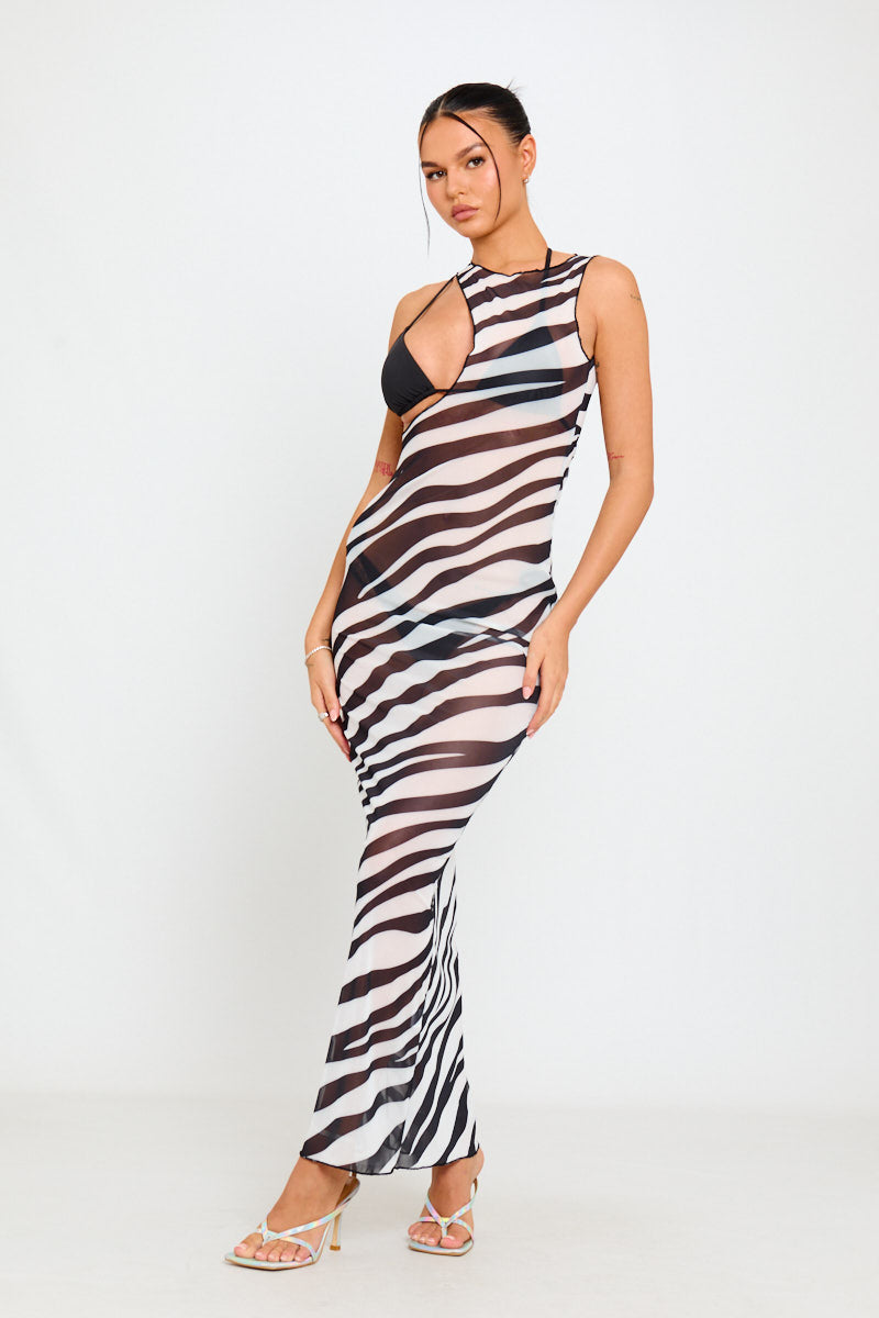 Sheer Zebra Print One-Shoulder Maxi Dress | Bold & Fierce | Statement Glam