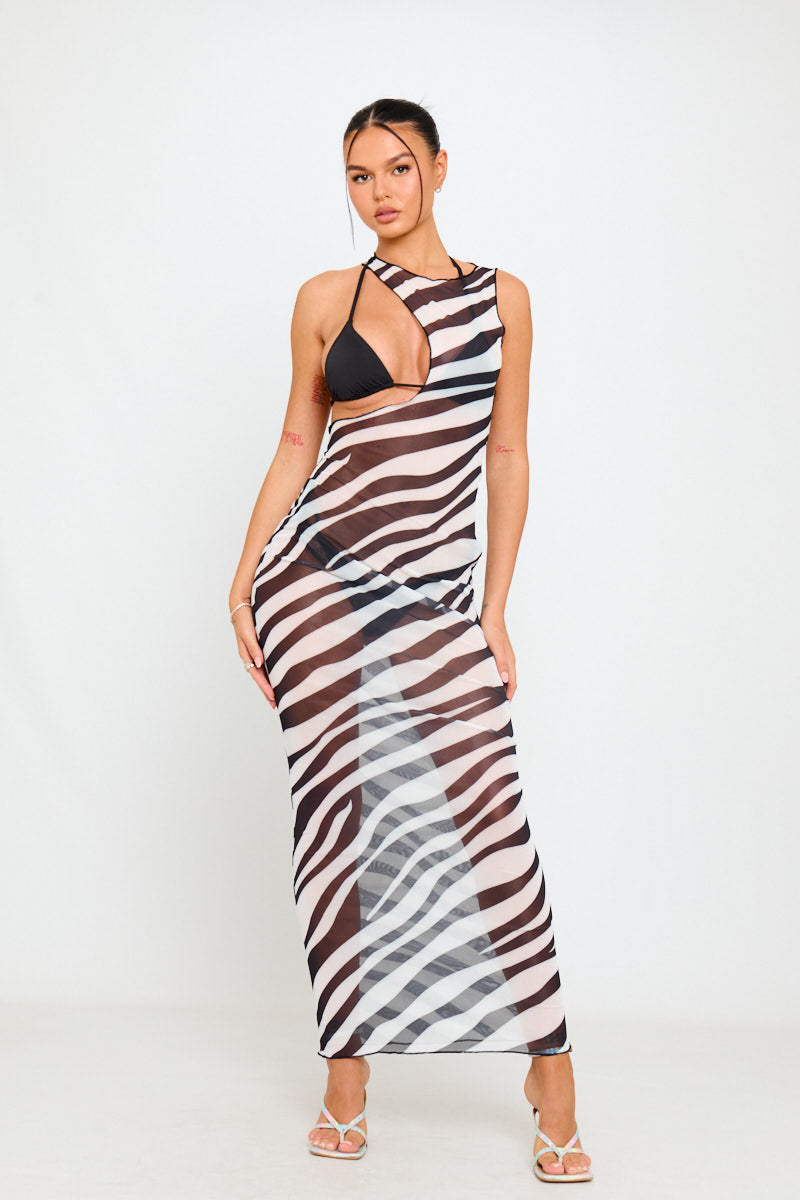 Sheer Zebra Print One-Shoulder Maxi Dress | Bold & Fierce | Statement Glam