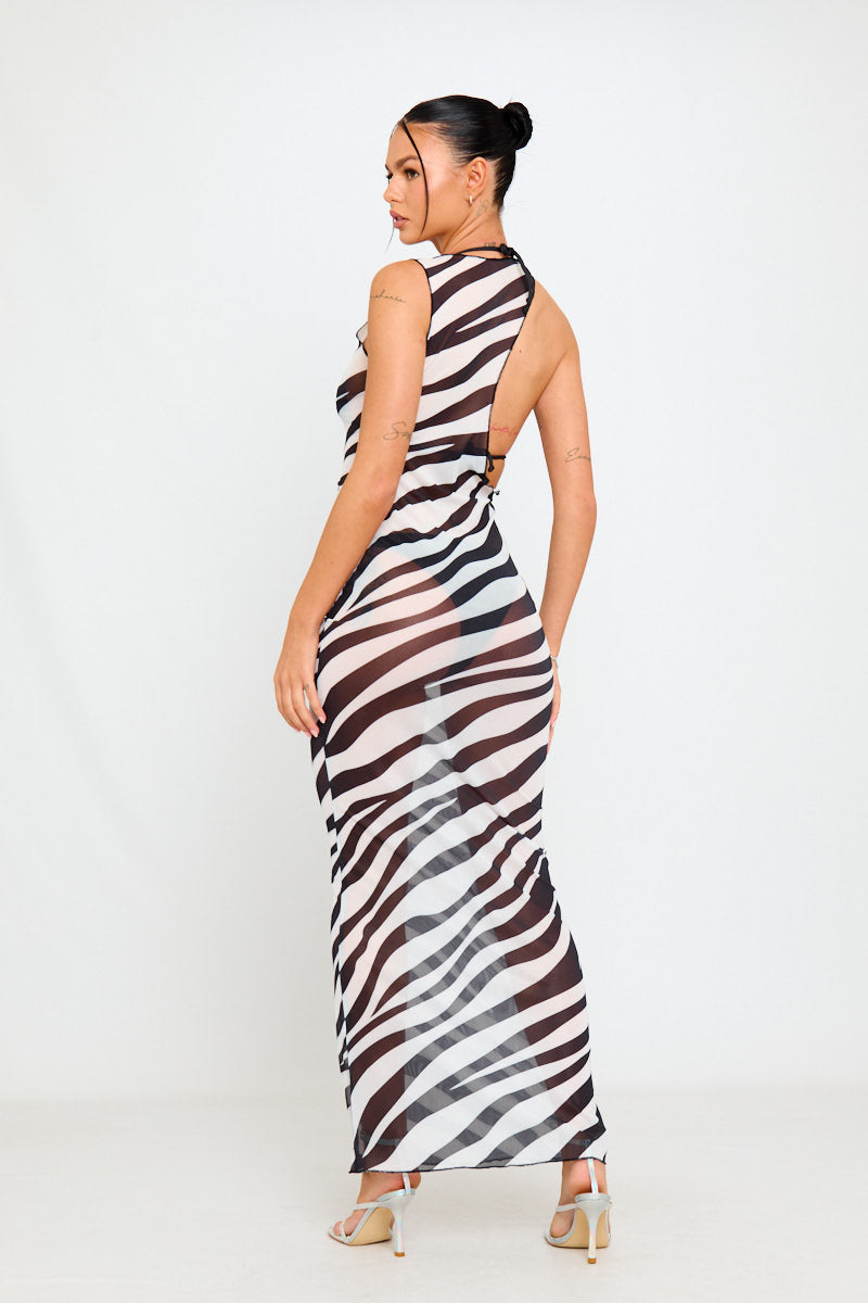 Sheer Zebra Print One-Shoulder Maxi Dress | Bold & Fierce | Statement Glam