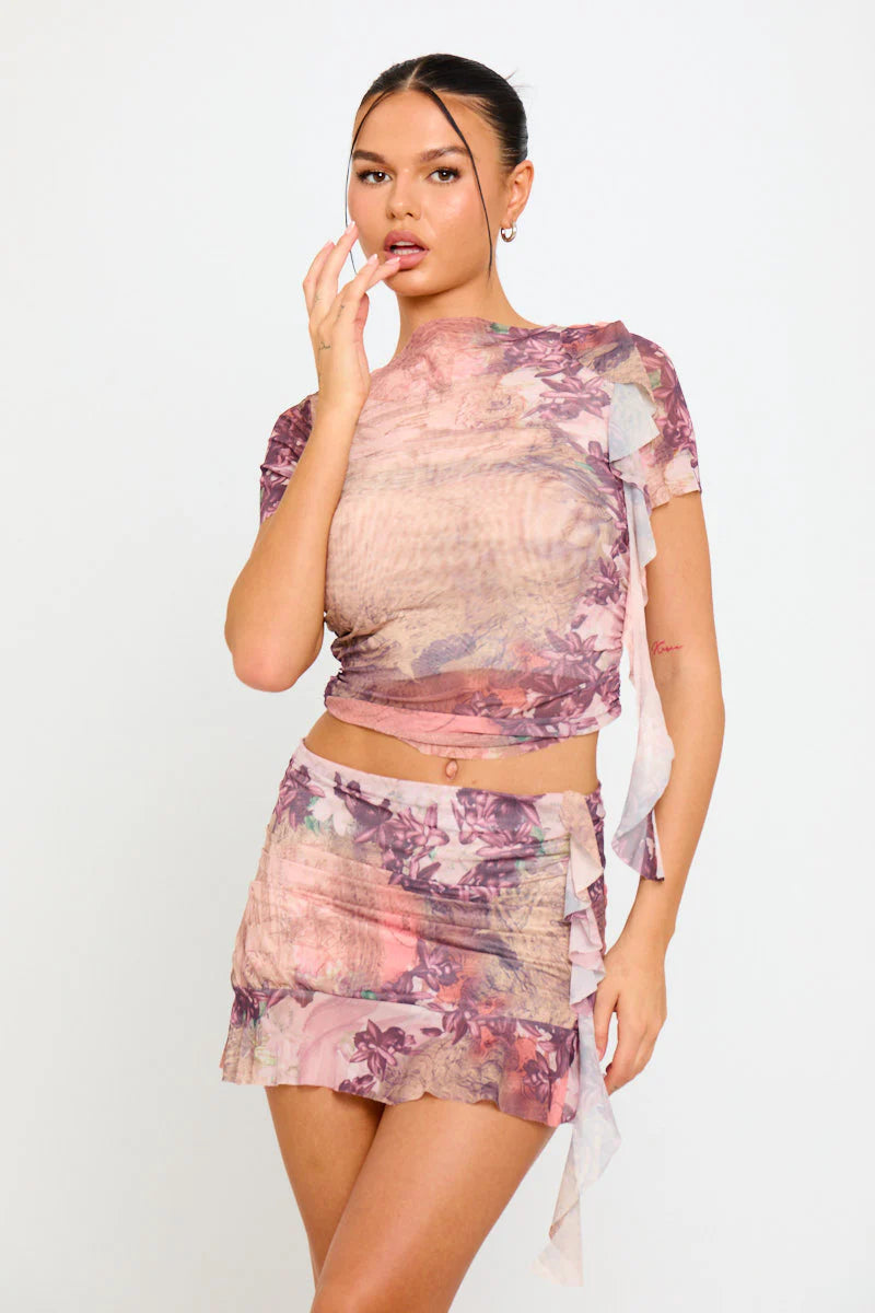 Aurora Set | Pleated Mini Skirt & Crop Top | Abstract Color Fade