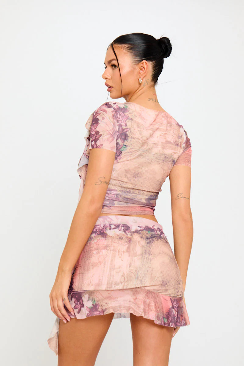 Aurora Set | Pleated Mini Skirt & Crop Top | Abstract Color Fade