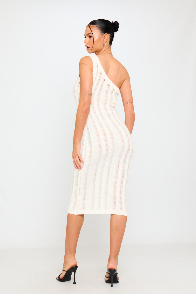 Cream & Gold Striped One-Shoulder Midi Dress | Elegant & Chic | Timeless Glam