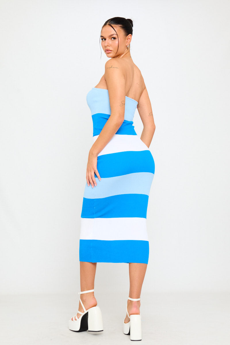 Blue & White Striped Strapless Midi Dress | Fresh & Playful | Summer Chic