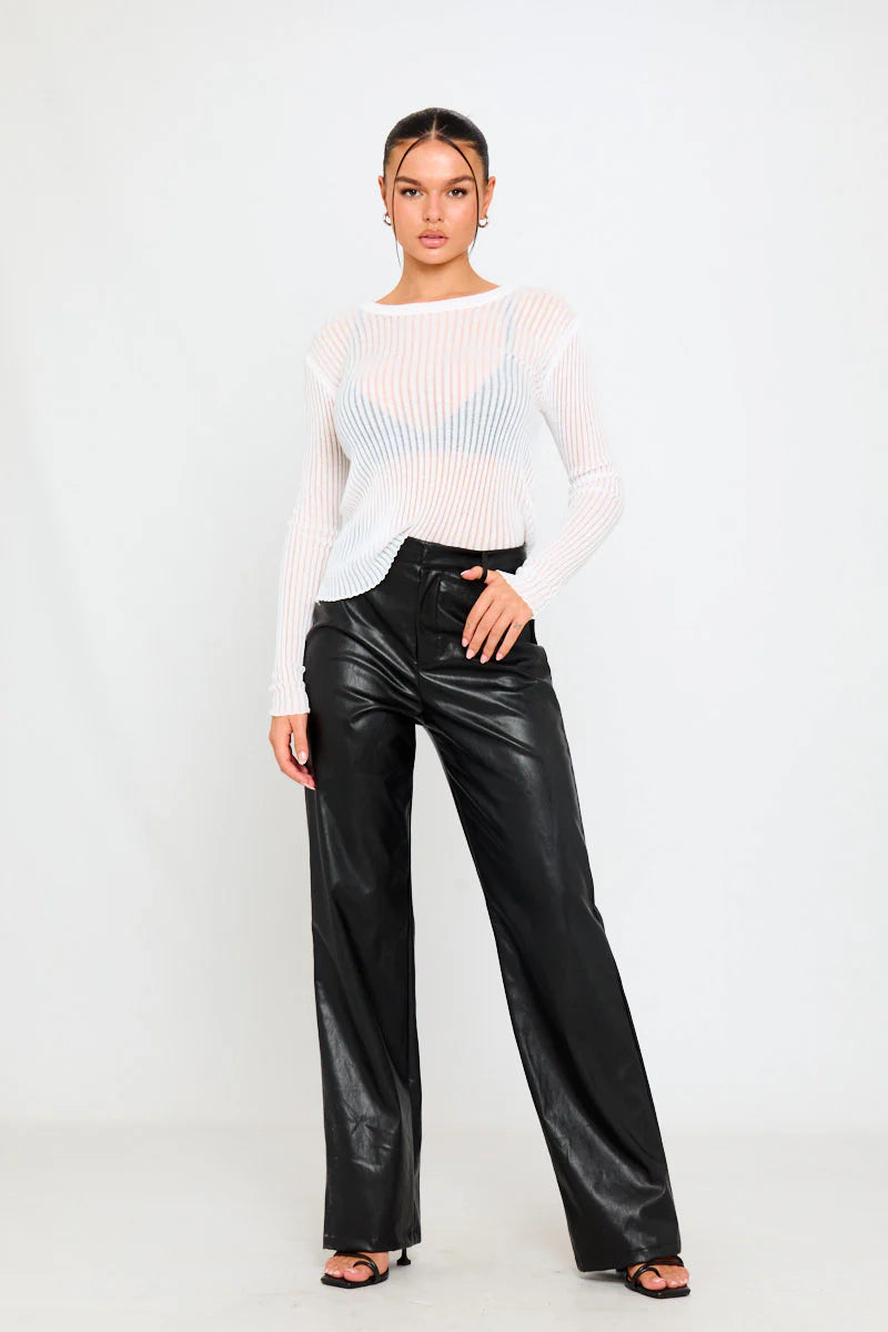 Contrast Set | Sheer Mesh Top & Faux Leather Trousers | Chic Texture Mix