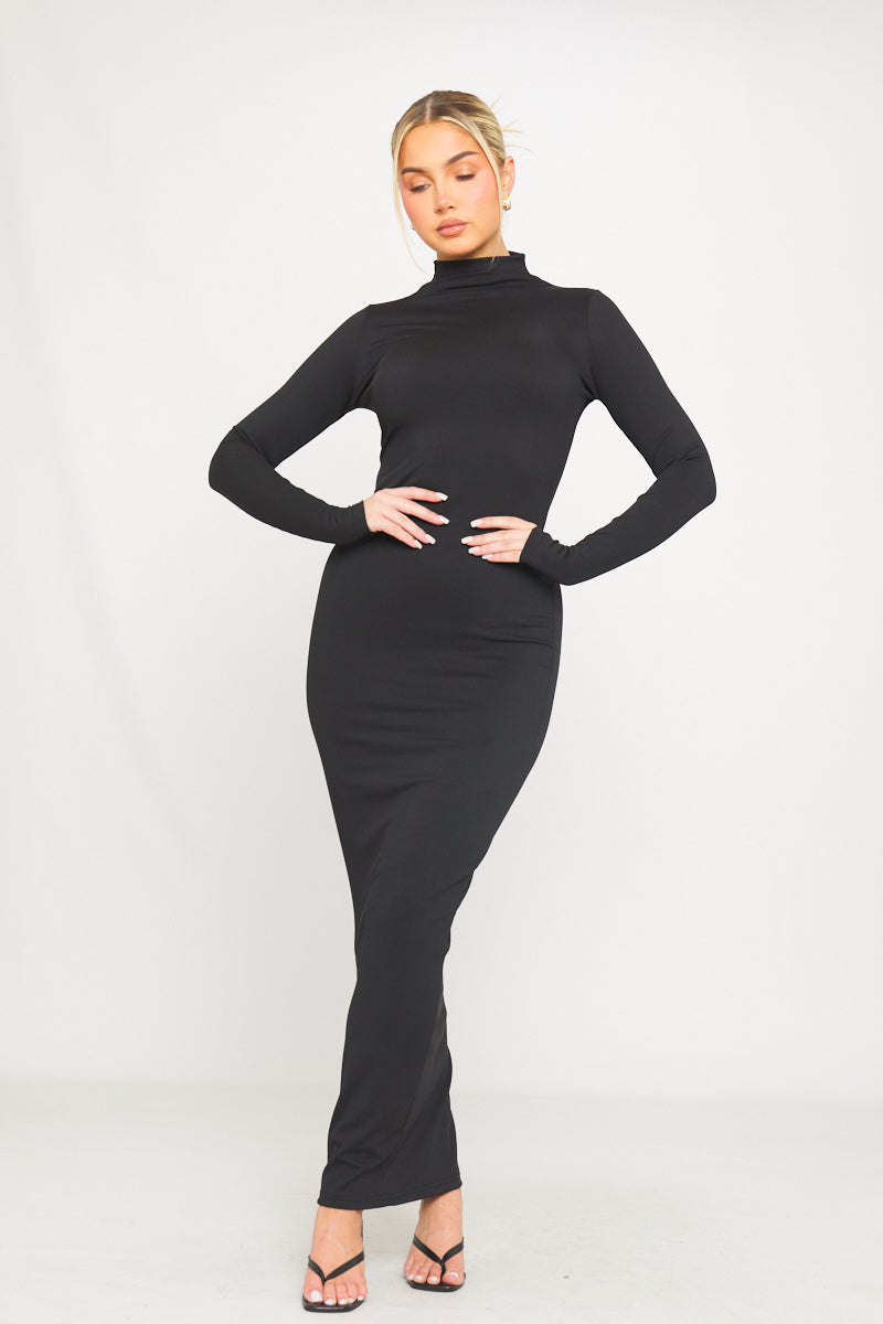 Black High-Neck Bodycon Maxi Dress | Sleek & Sophisticated | Timeless Chic