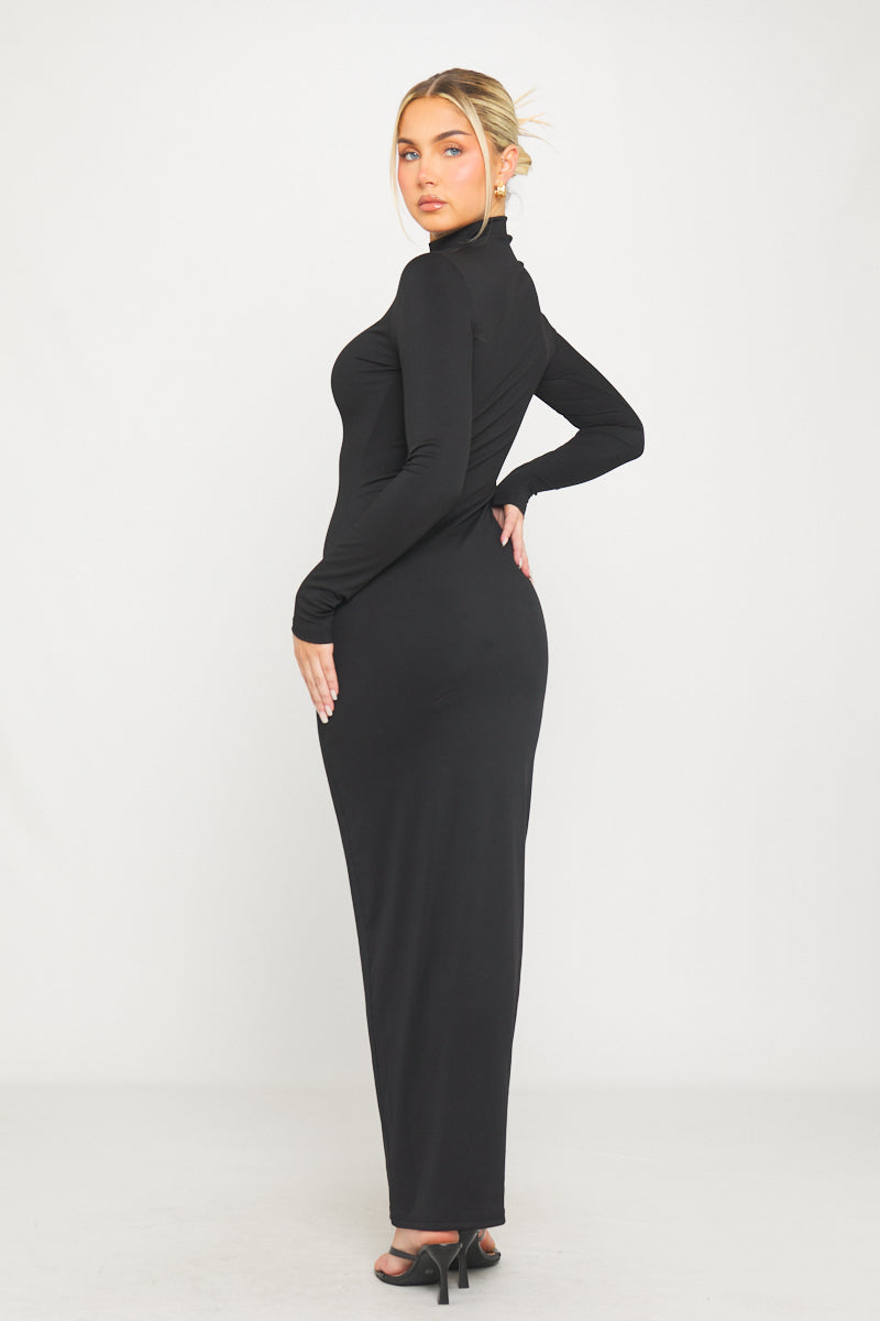 Black High-Neck Bodycon Maxi Dress | Sleek & Sophisticated | Timeless Chic