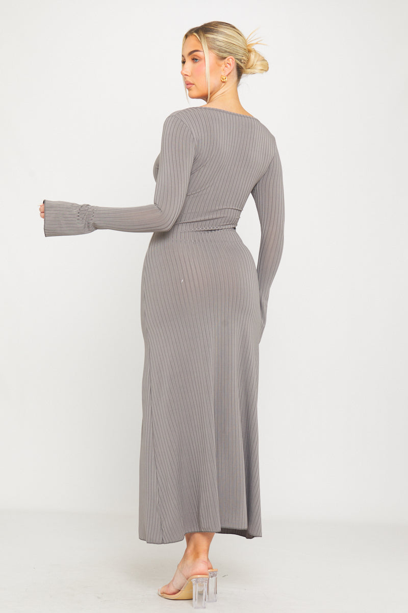 Grey Square Neck Knit Maxi Dress | Elegant & Minimalist | Effortless Chic